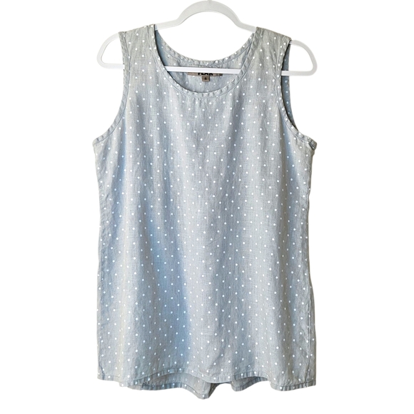 FLAX 100% Linen Polka Dot Tank Top Womens Oversized Small Light Gray Minimalist - Picture 1 of 7